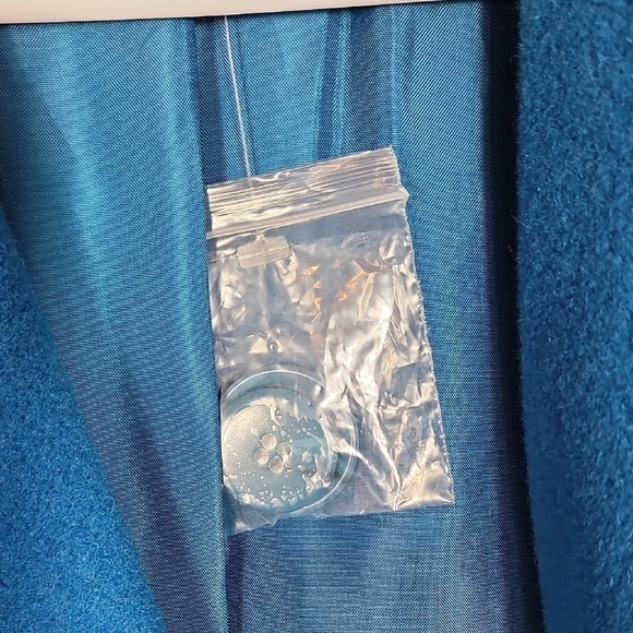 NWT MetroStyle Women Wool Trench Coat Size 12/M/L Teal Blue Button Up Pockets - Picture 7 of 14